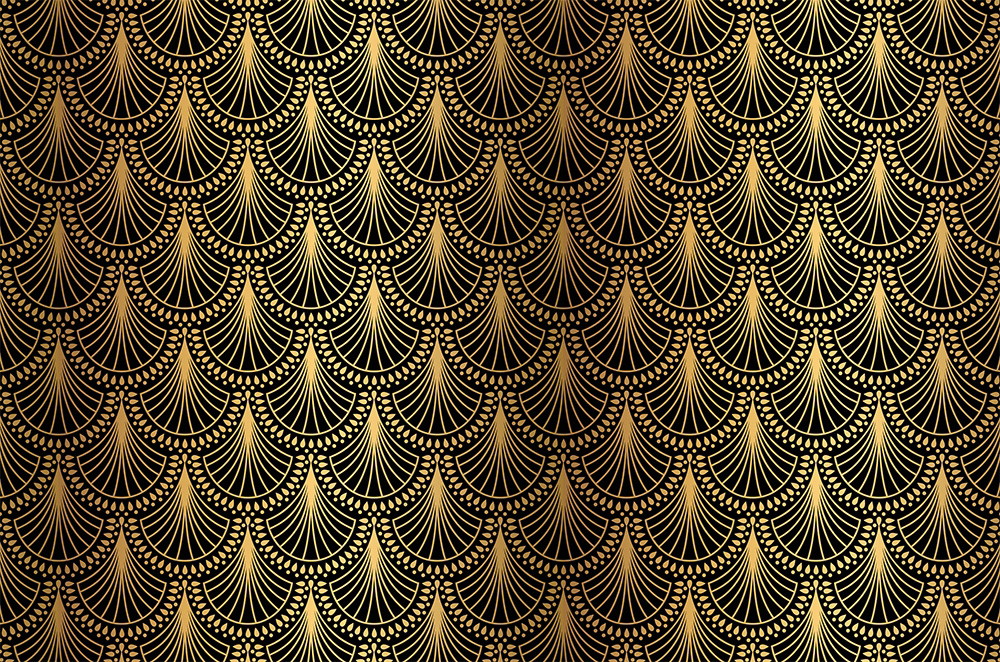 Fotobehang - Decoratief art-decodesign met gouden geometrische vormen op een zwarte achtergrond