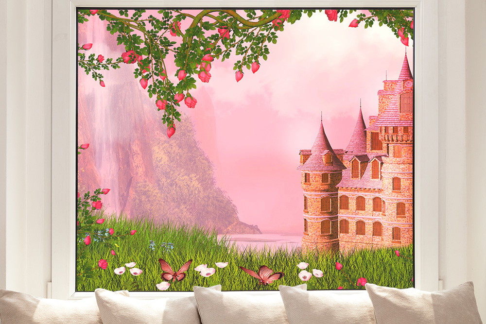 Raamfolie - Prinsessenkasteel met bloemenweide