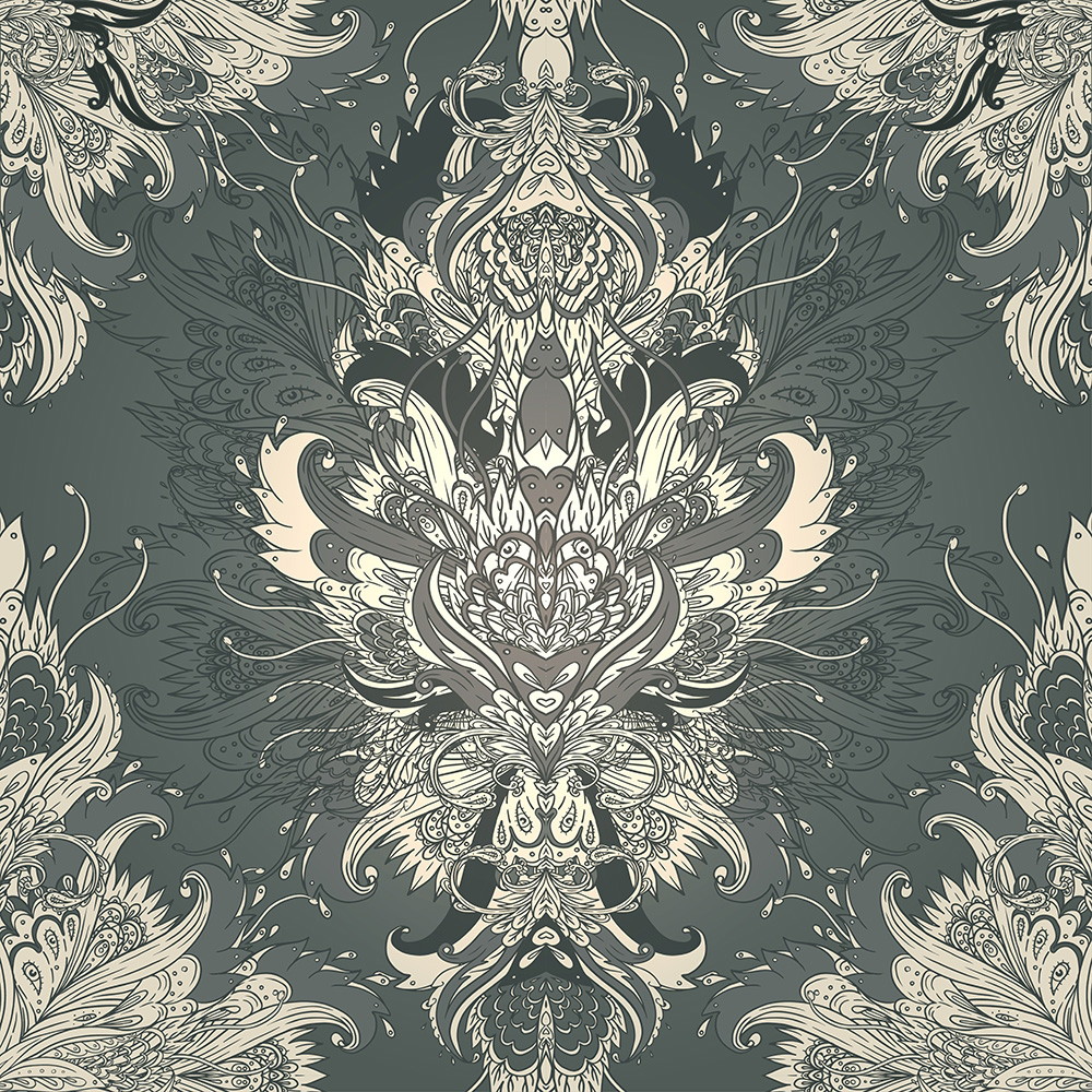 Fototapete - Detailliertes Mandala-Design mit floralen Mustern in Beige und Grau