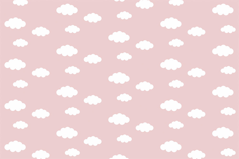 Muurschildering - Wit wolkenpatroon op roze achtergrond, perfect voor kinderkamer