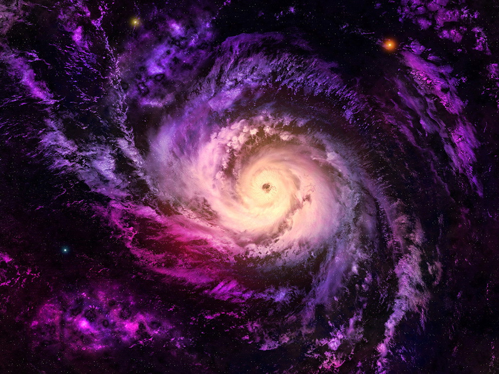 Fototapete - Faszinierende Galaxie mit spiralförmigen Nebeln in intensiven Lila- und Pinktönen