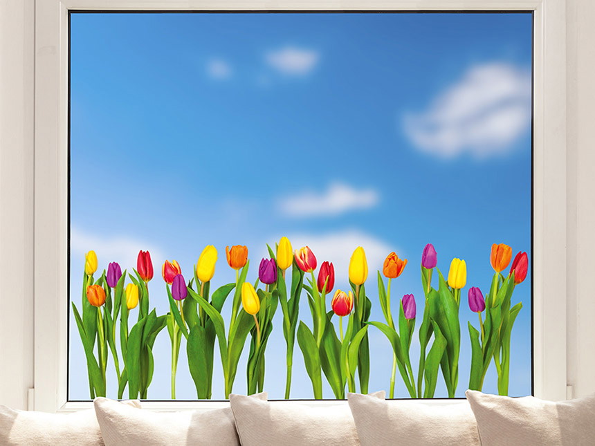 Fenstersticker mit fotorealistischen Tulpen