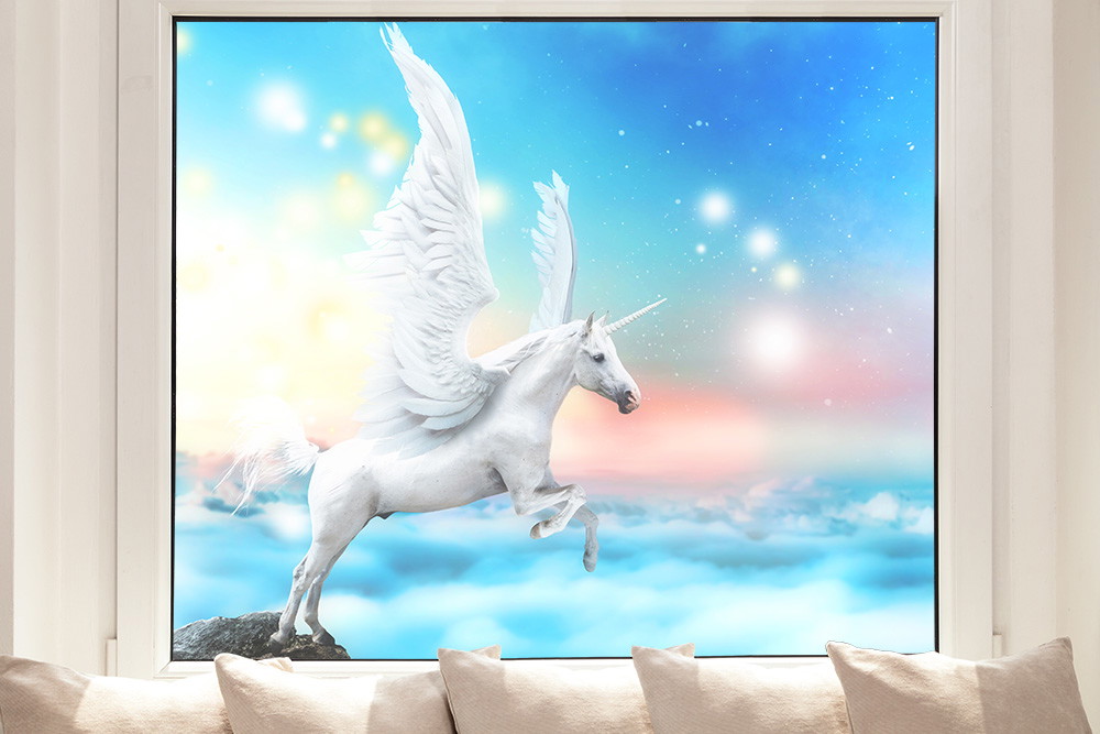Fensterfolie - Pegasus Pferd über den Wolken