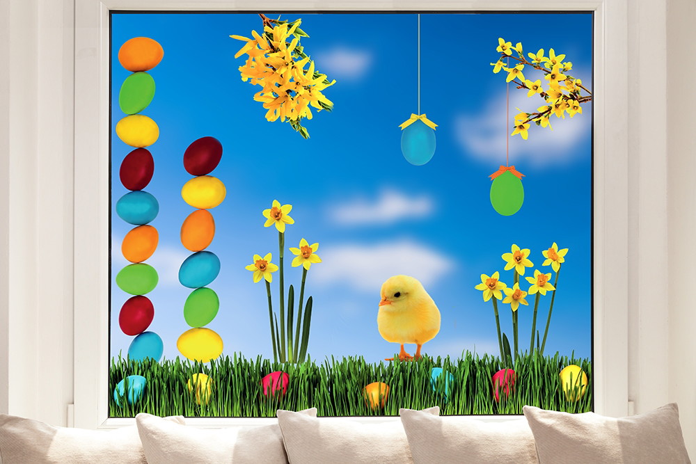Raamstickers voor Pasen – kuikentjes, paaseieren, narcissen en andere paasmotieven
