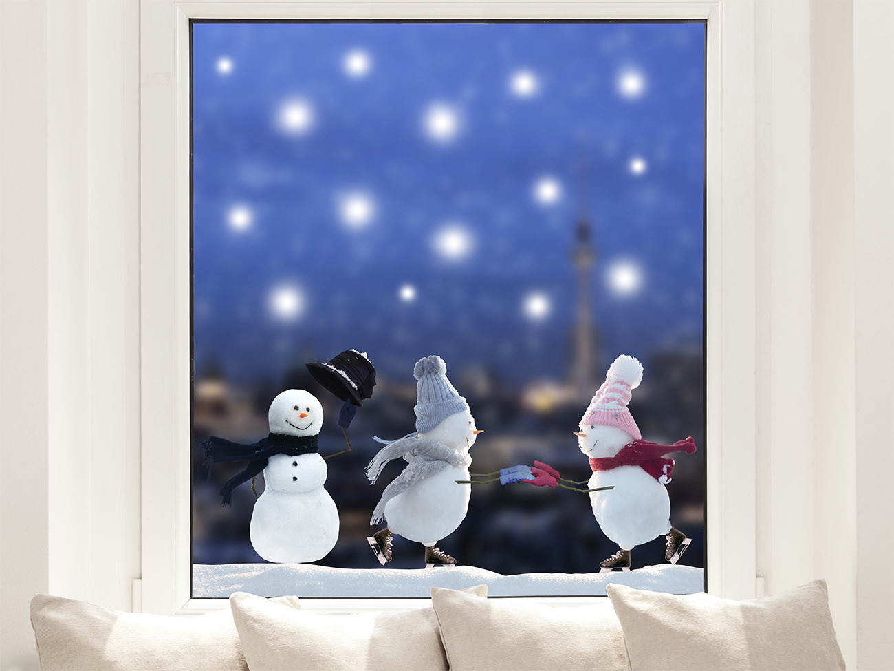 Autocollants de fenêtre - Bonhomme de neige et flocons de neige pour la période de Noël