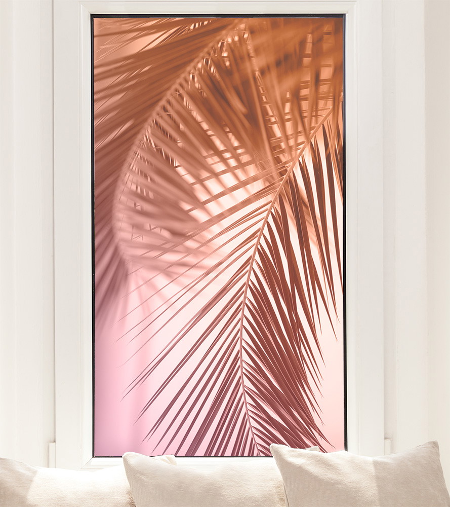Film pour fenêtre avec une feuille de palmier décorative au look couleur rétro