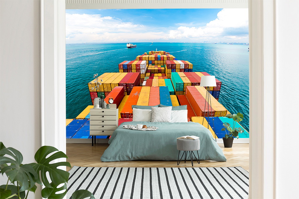Fototapete - Containerschiff auf dem Meer als Wanddekoration im Schlafzimmer
