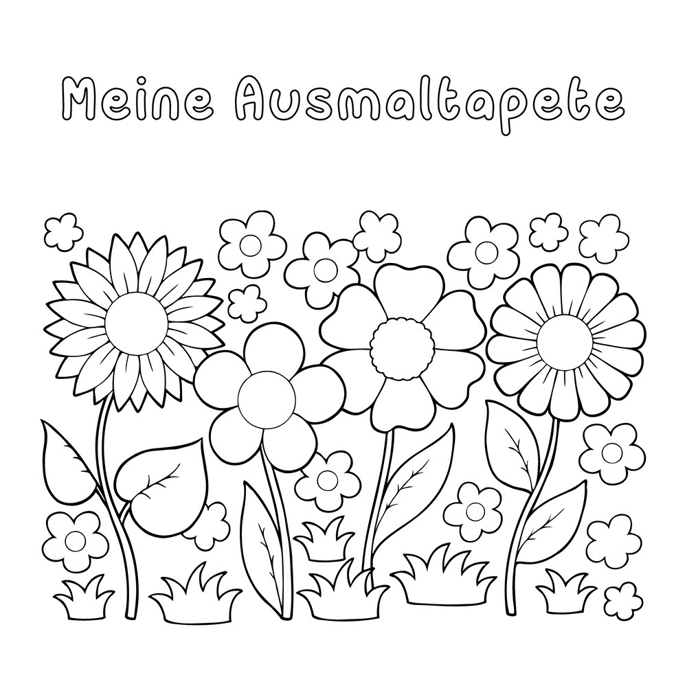 Muurschildering - Zwart-wit bloemenpatroon voor kinderen om in te kleuren