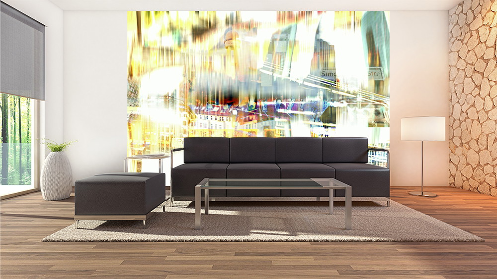 Fototapete - Abstrakte Darstellung einer Stadtlandschaft mit urbanem Flair im modernen Wohnzimmer