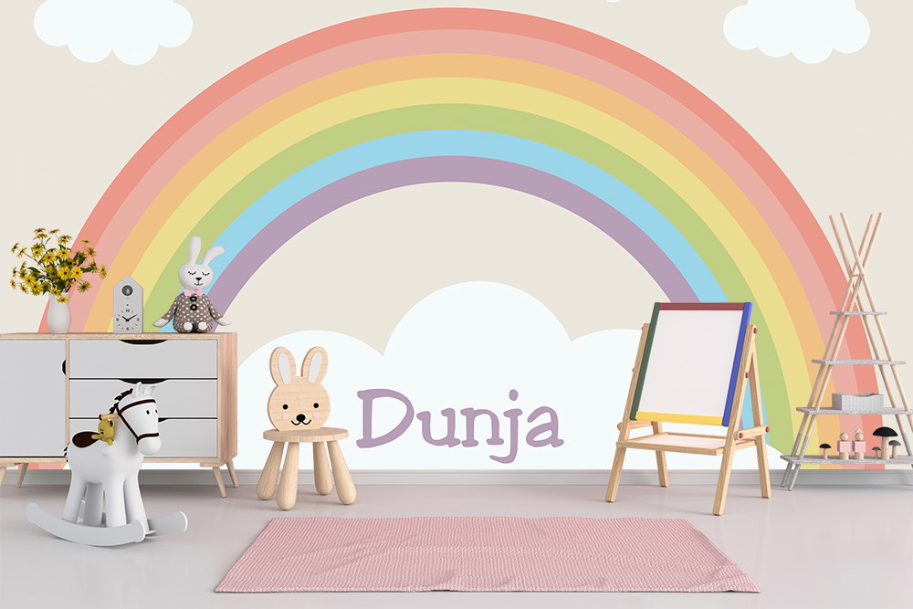 Fototapeta ścienna - Kolorowy pokój dziecięcy z tęczą i imieniem Dunja