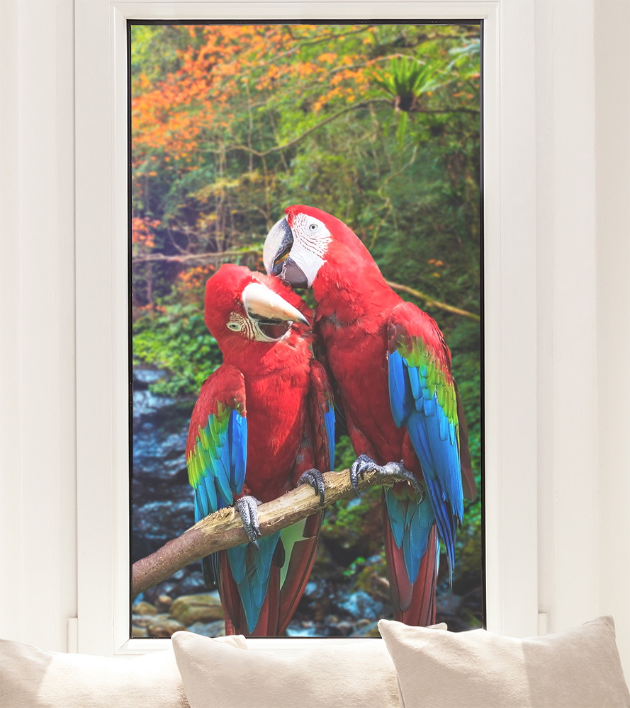 Fensterfolie - Papageienpärchen im Urwald