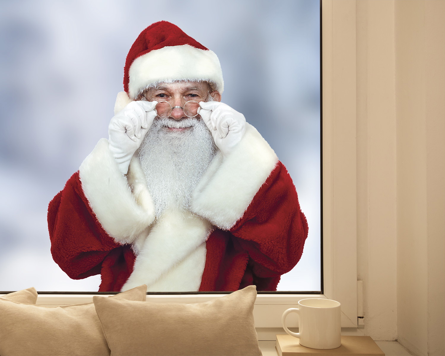 Autocollant de fenêtre - Le Père Noël regarde dans la fenêtre