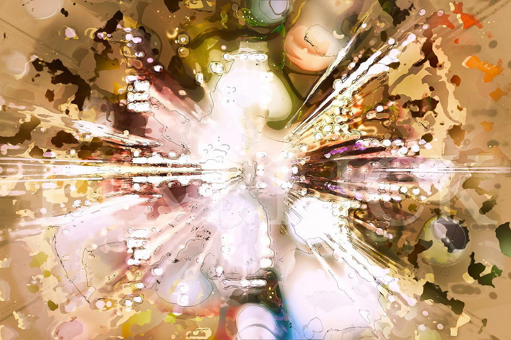 Fototapete - Dynamische abstrakte Darstellung einer Lichtexplosion mit warmen Erdtönen und lebhaften Farben