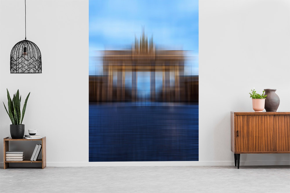 Fototapeta - Nowoczesny salon z rozmytym motywem architektonicznym jako dekoracja ścienna