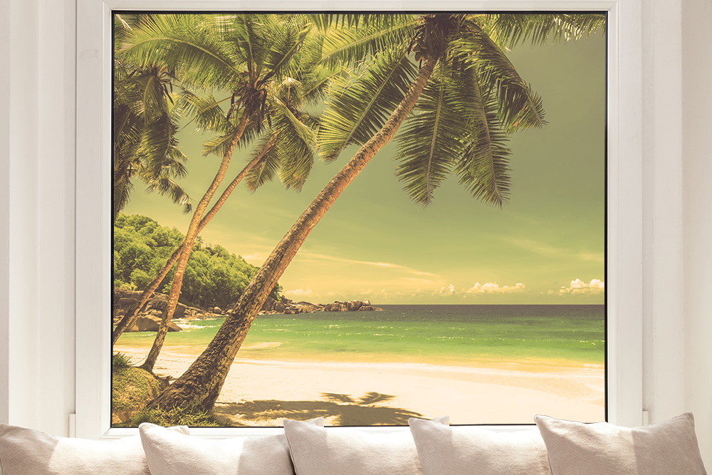 Window film - beach motif with palm trees in a retro look