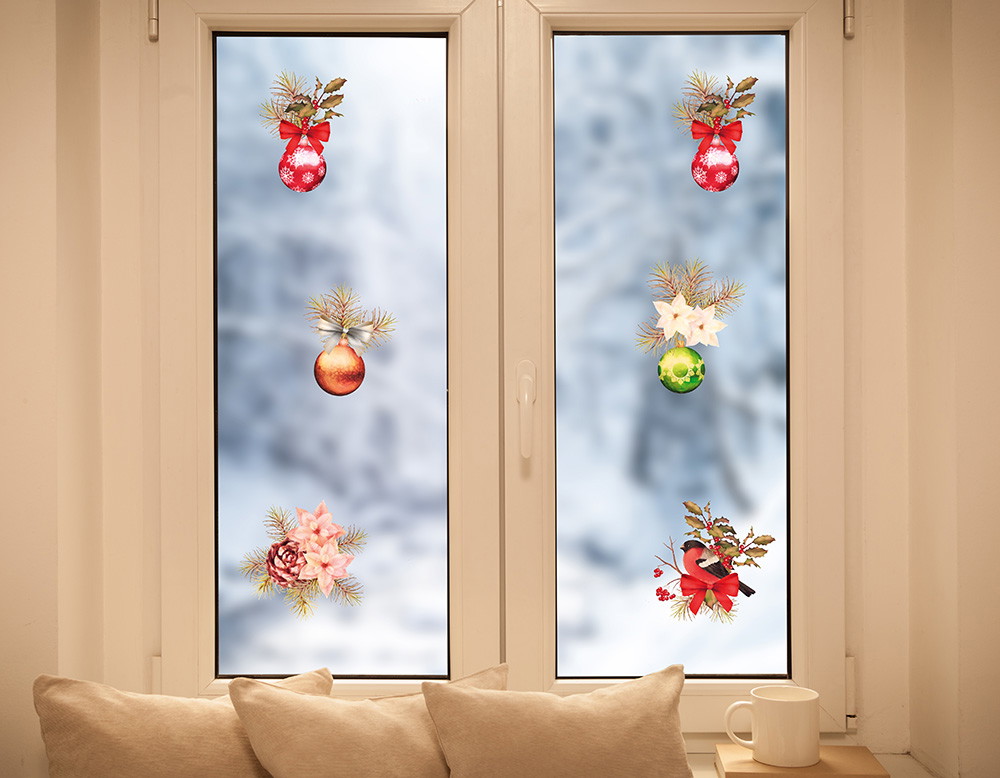 Autocollants de fenêtre - Décoration de Noël avec des boules de Noël