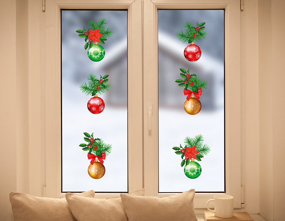 Autocollants de fenêtre - Boules de Noël de différentes couleurs