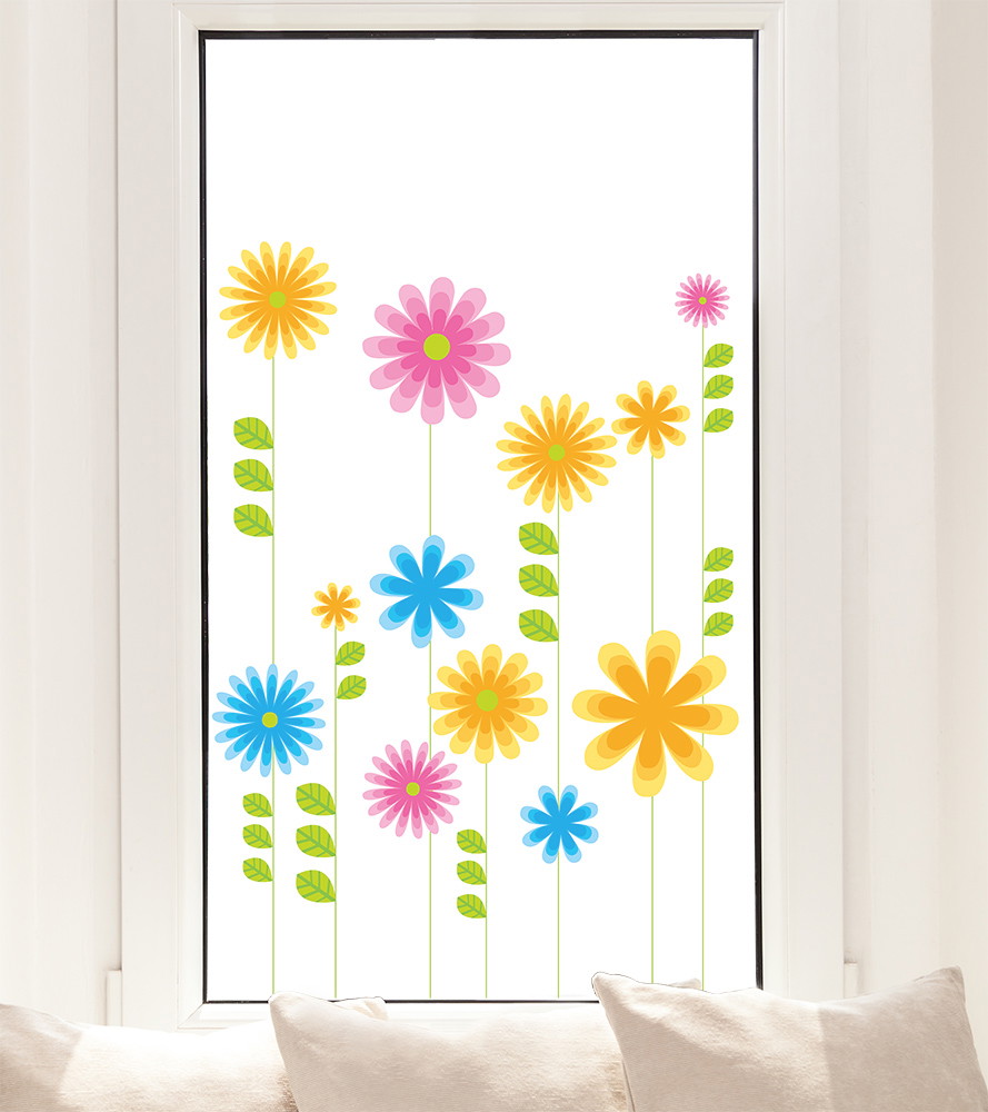 Fenstersticker - Fensterdekoration mit buntem Blumenmuster für eine lebendige Atmosphäre