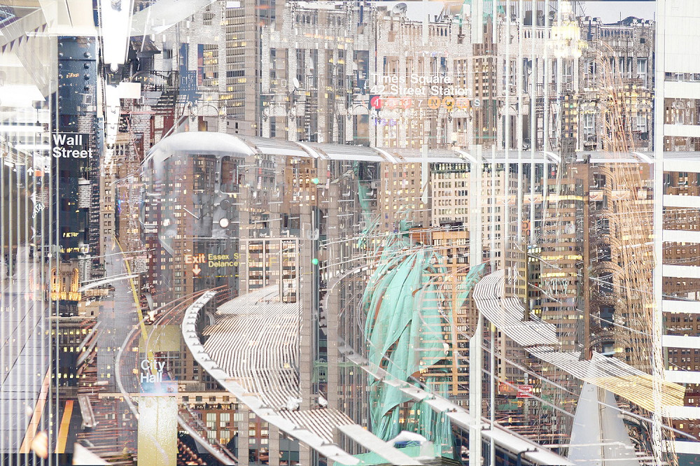 Wall mural - Fusion of a modern city with underground stations and skyscrapers