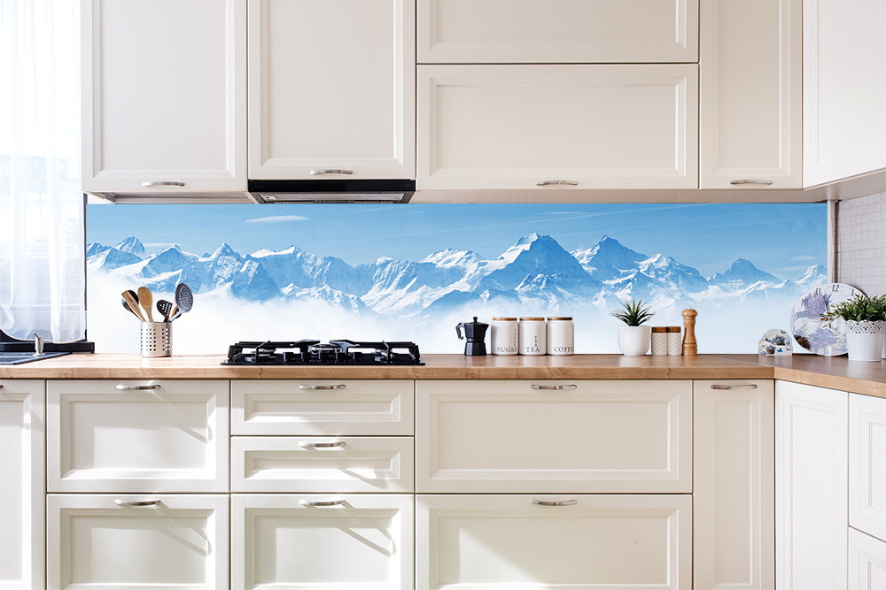 Aluminiowy panel kuchenny z dibondu - śnieżna panorama alpejska