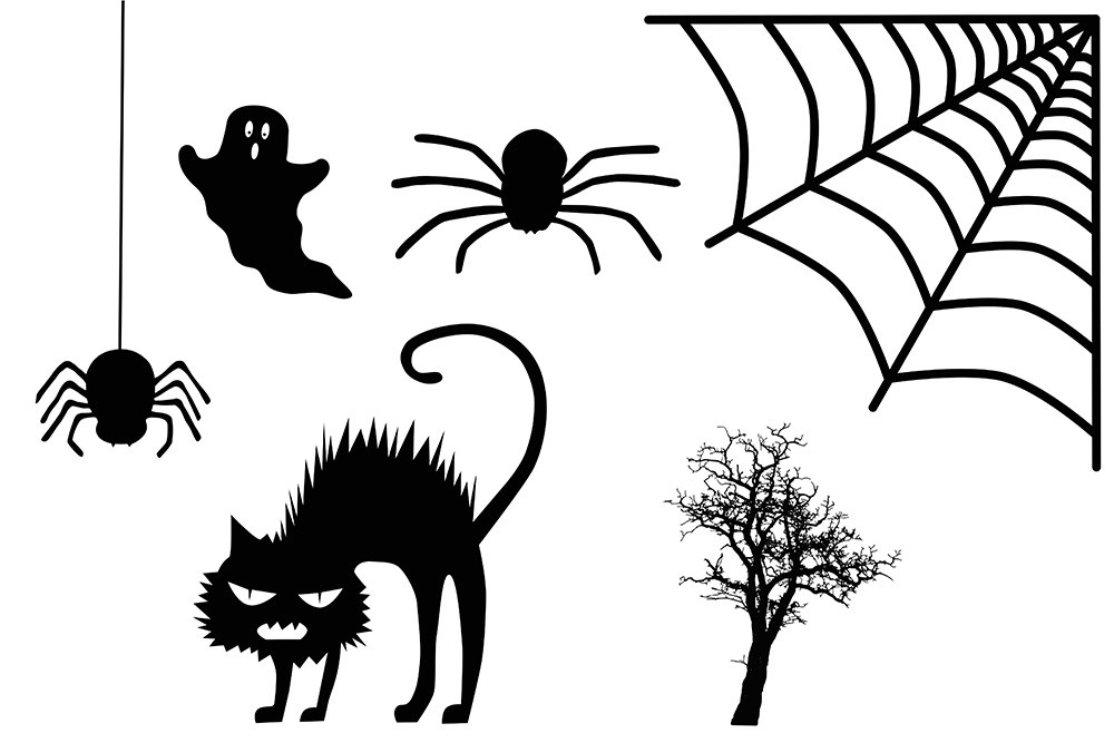 Halloween-Fenstersticker - Katze, Gespenst, Spinnen etc.