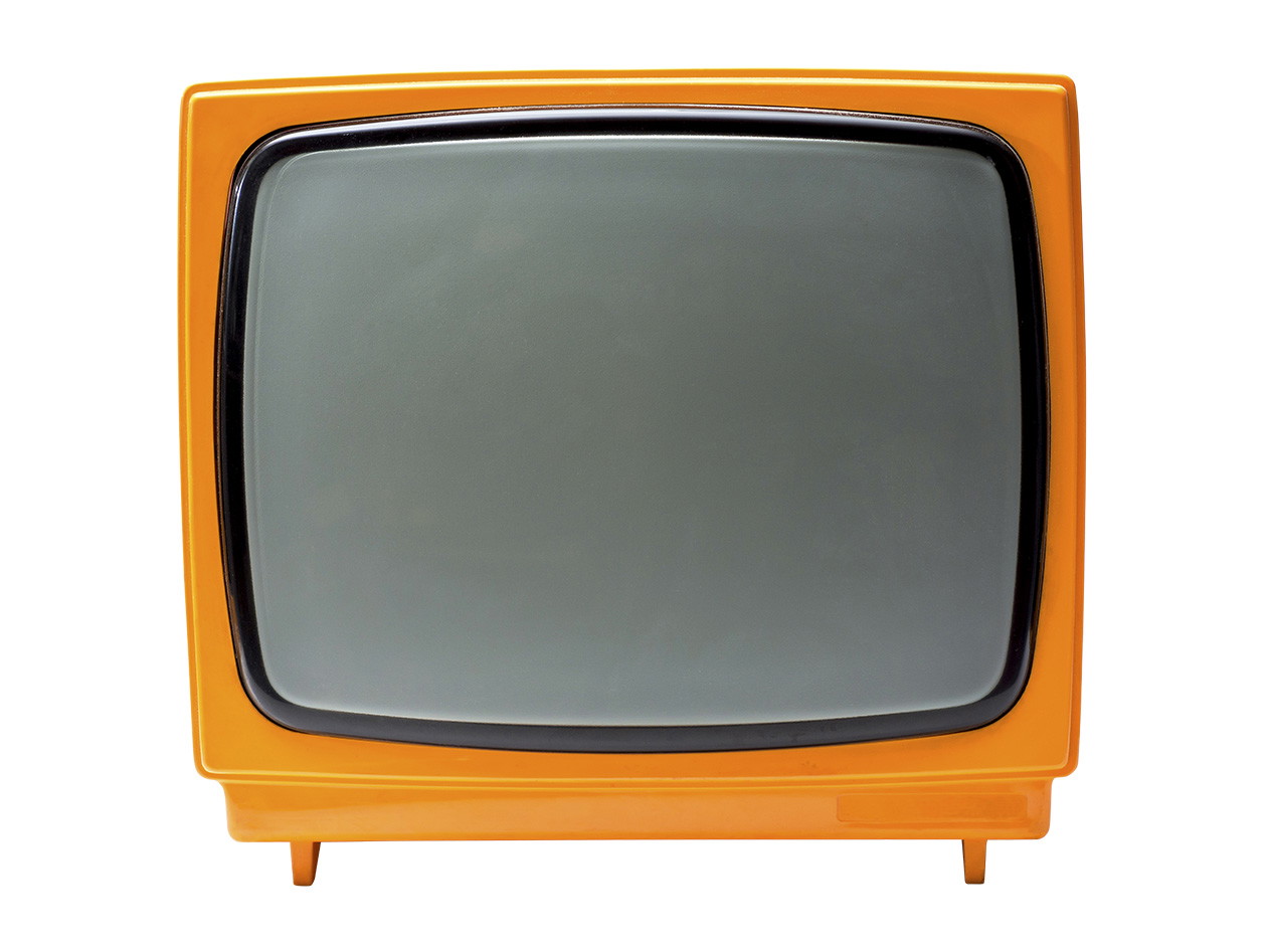Adesivi murali - Un televisore vintage di colore arancione con uno schermo classico