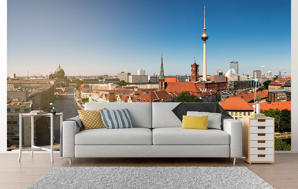 Fototapeta - Salon z widokiem na panoramę Berlina i wieżę telewizyjną