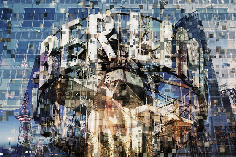 Wall mural - Artistic collage with Berlin buildings and the famous television tower