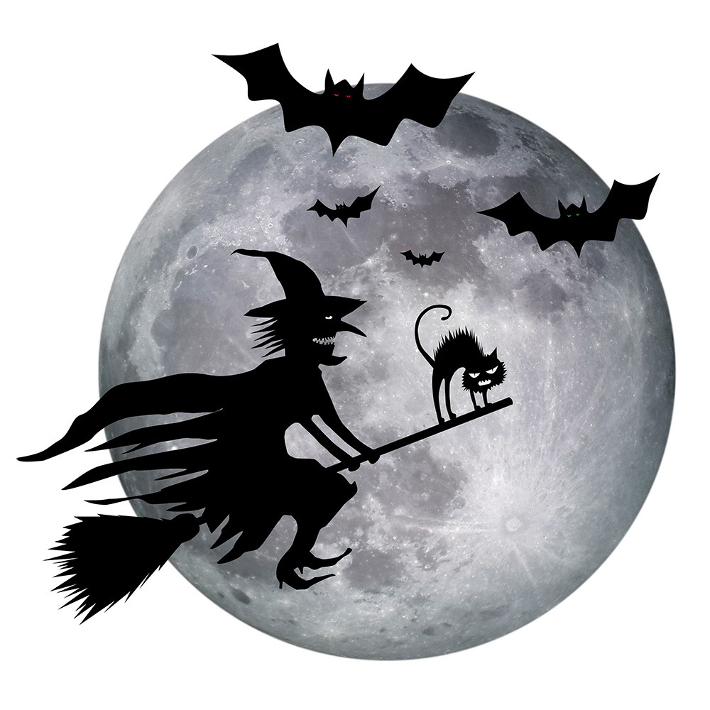 Window sticker - Halloween motif with a witch in front of a full moon