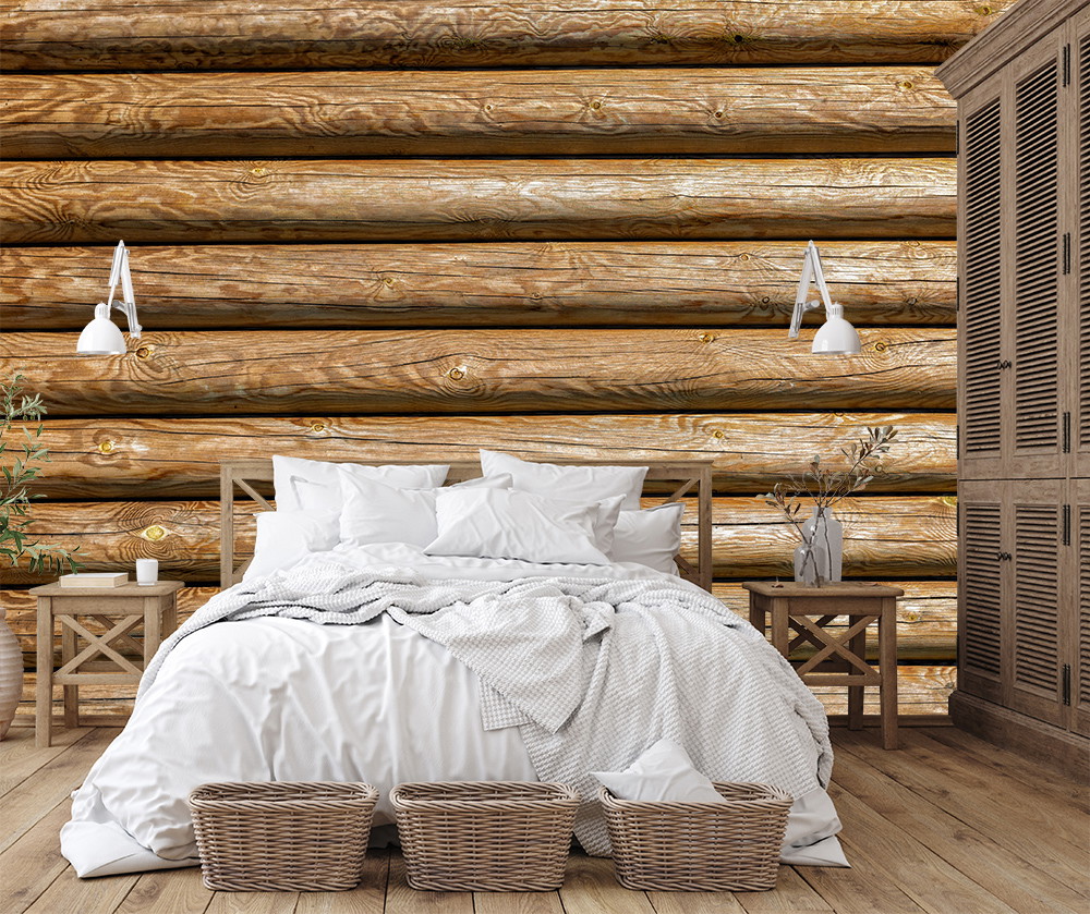Wall mural - A wooden wall in hut look