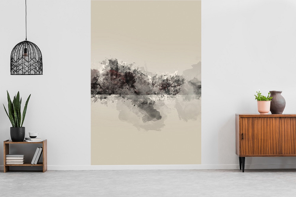 Wall mural - Modern living room decor with abstract landscape wallpaper in grey