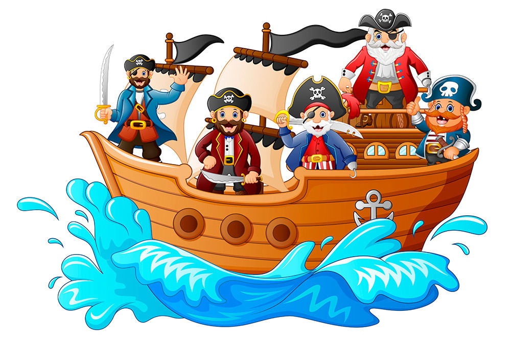 Window stickers - Funny pirates on a ship for children's rooms