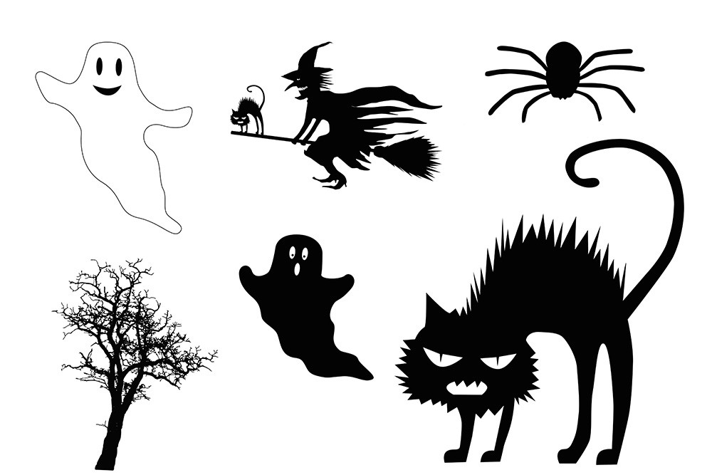Fenstersticker Halloween - Katze, Gespenster, Hexe, Spinne